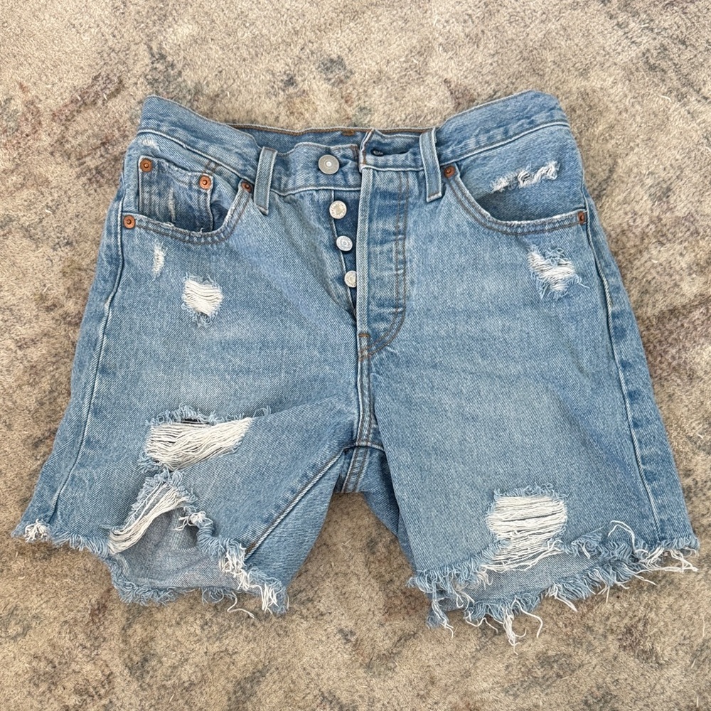 Levi 501 Original Red Line Jean Shorts W25 Button Fly Distressed High Rise